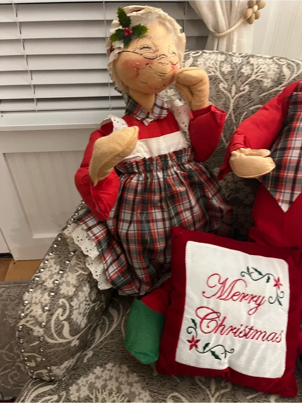 AnaLee Holiday Mr. & Mrs. Santa Doll Set - Red Plaid and Pillow